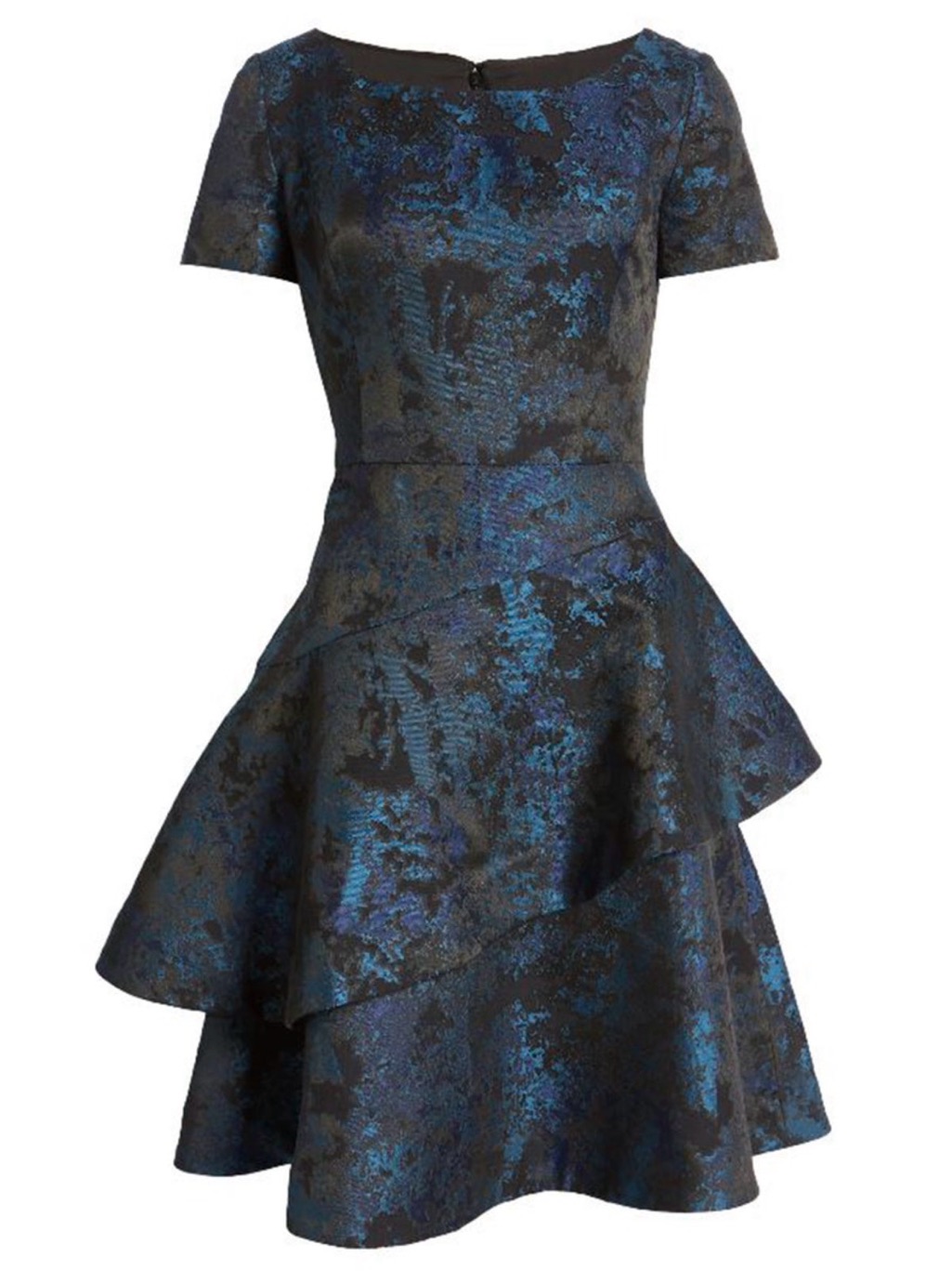 Shani Collection Asymmetric Tiered Jacquard Party Dress Blue
